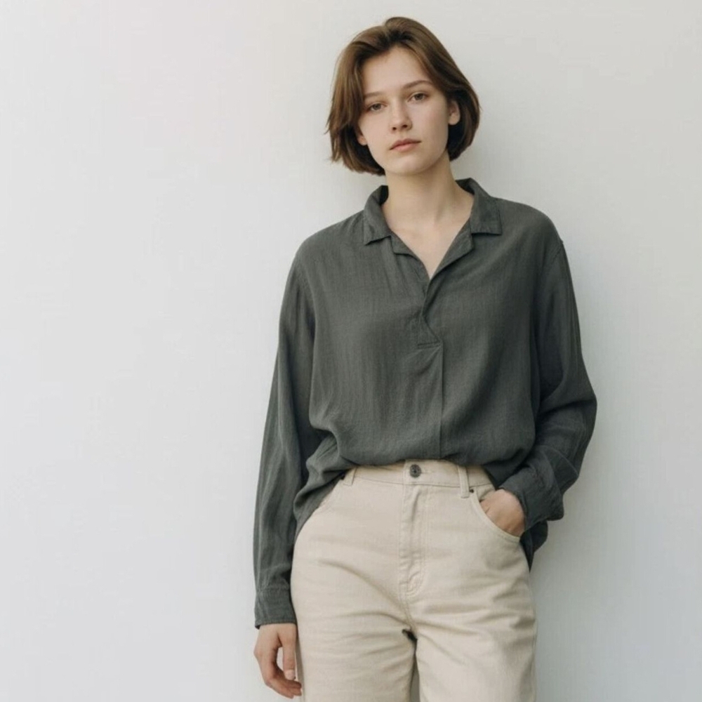 GAP Olive Popover Tunic Shirt Women’s L Relaxed Fit Utility Style